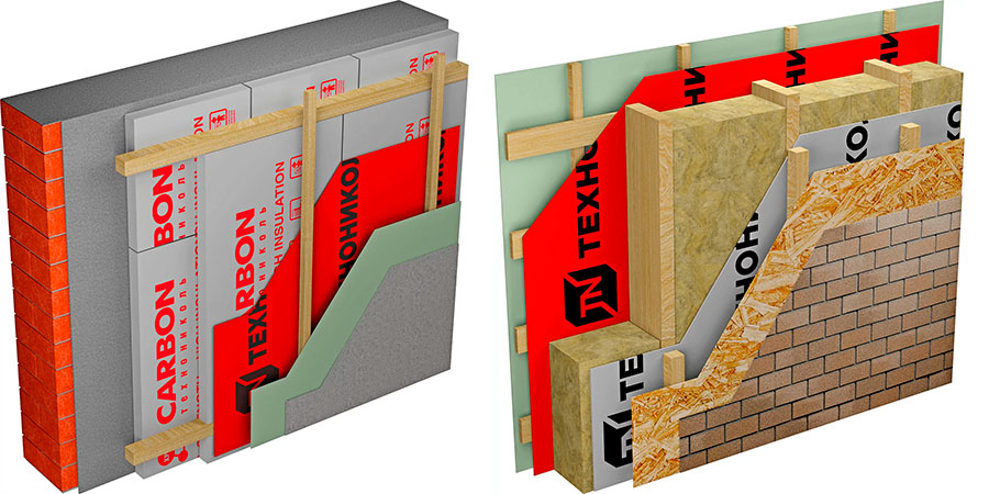 Схема конструкций с теплоизоляционными материалами