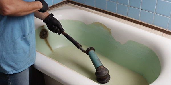 парень чистит ванну