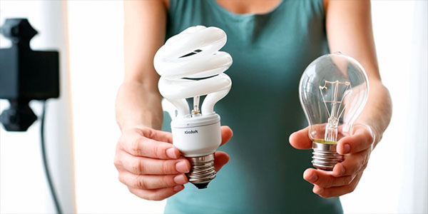 девушка держит лампочки