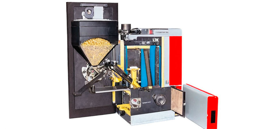 Твердотопливный котел в разрезе