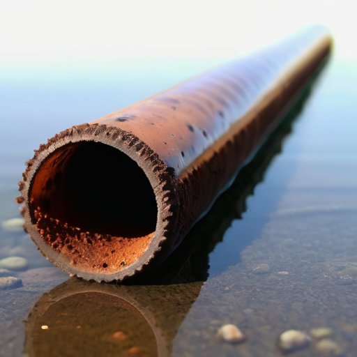 Ржавый трубопровод в чистой воде на фоне кухни с фильтром для воды.