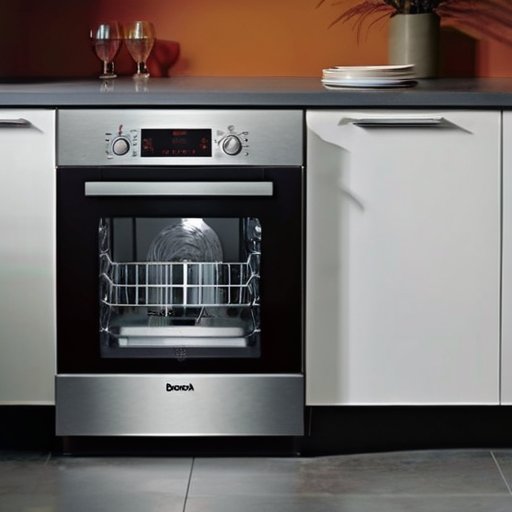 Посудомоечная машина Bosch с кодом ошибки E15 и инструментами для ремонта в современном кухонном интерьере.