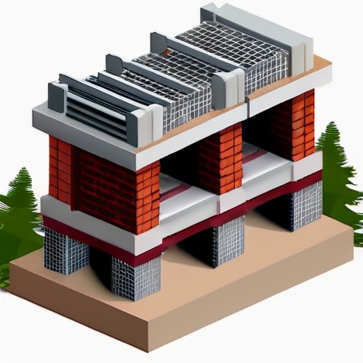 Современная строительная площадка с кирпичами, газобетонными блоками, деревянными балками и монолитным фундаментом.